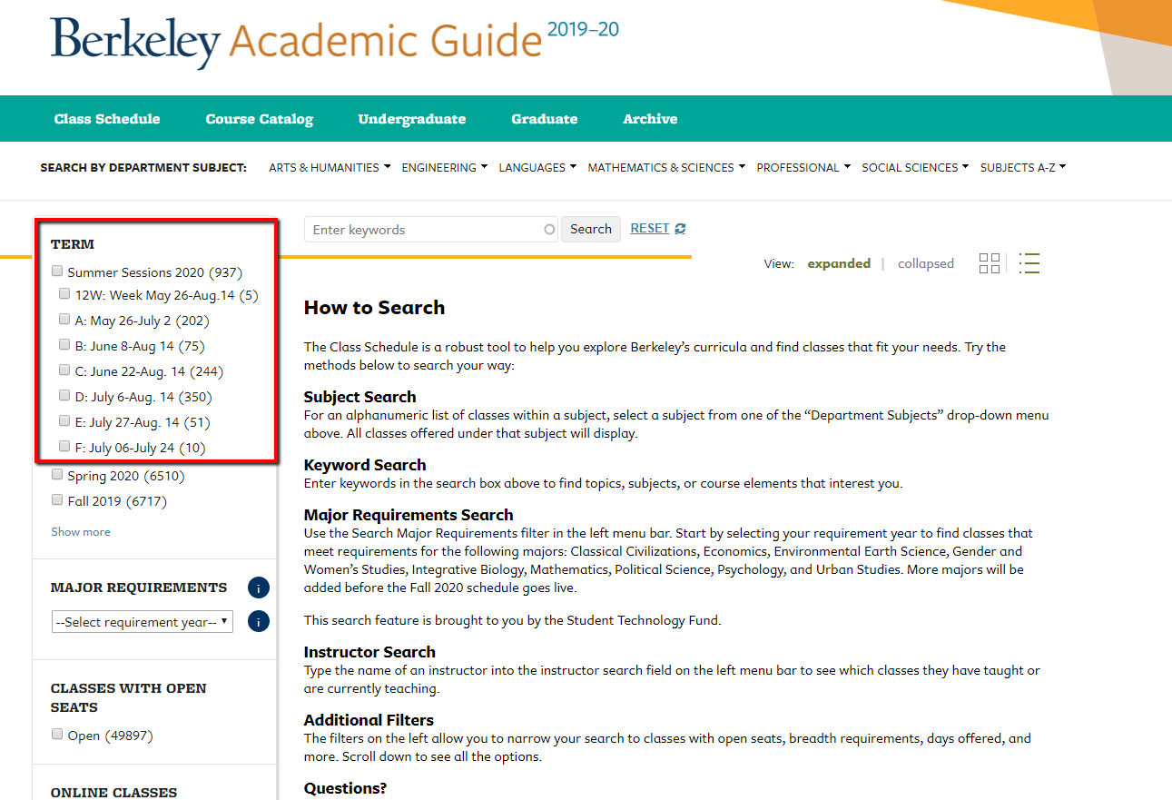 Finding Courses Berkeley Summer Sessions